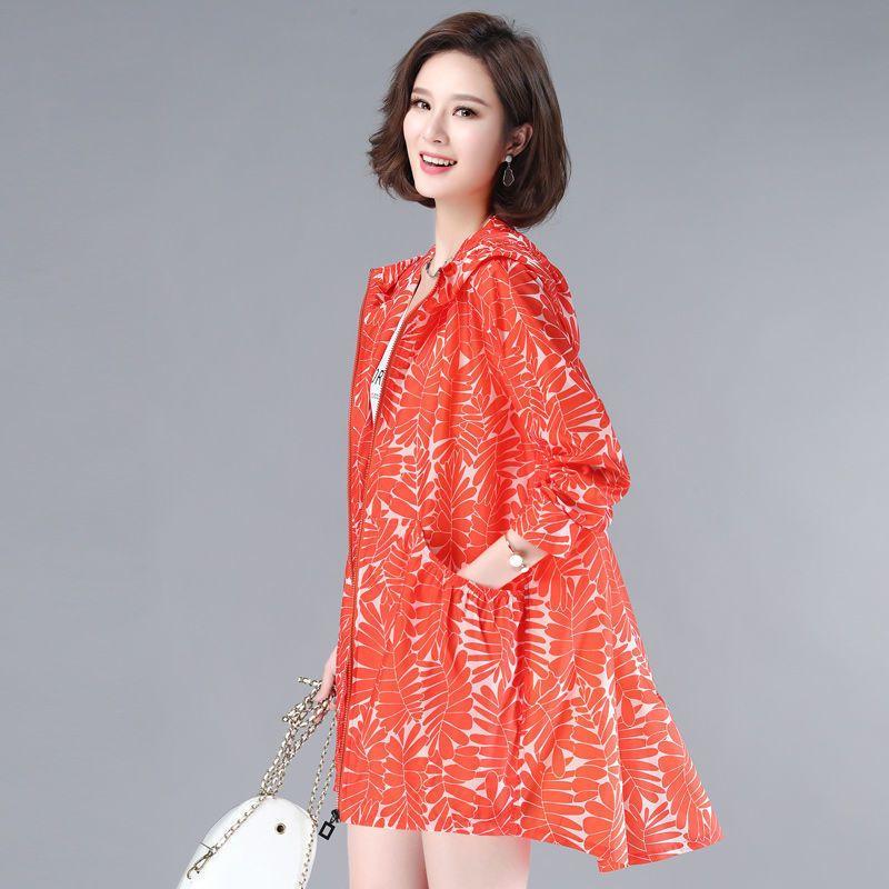 

Жіноча тонка куртка від сонця, вітровка, середня довжина 4XL з капюшоном, літній кардиган, жіноче пальто XS помаранчевий