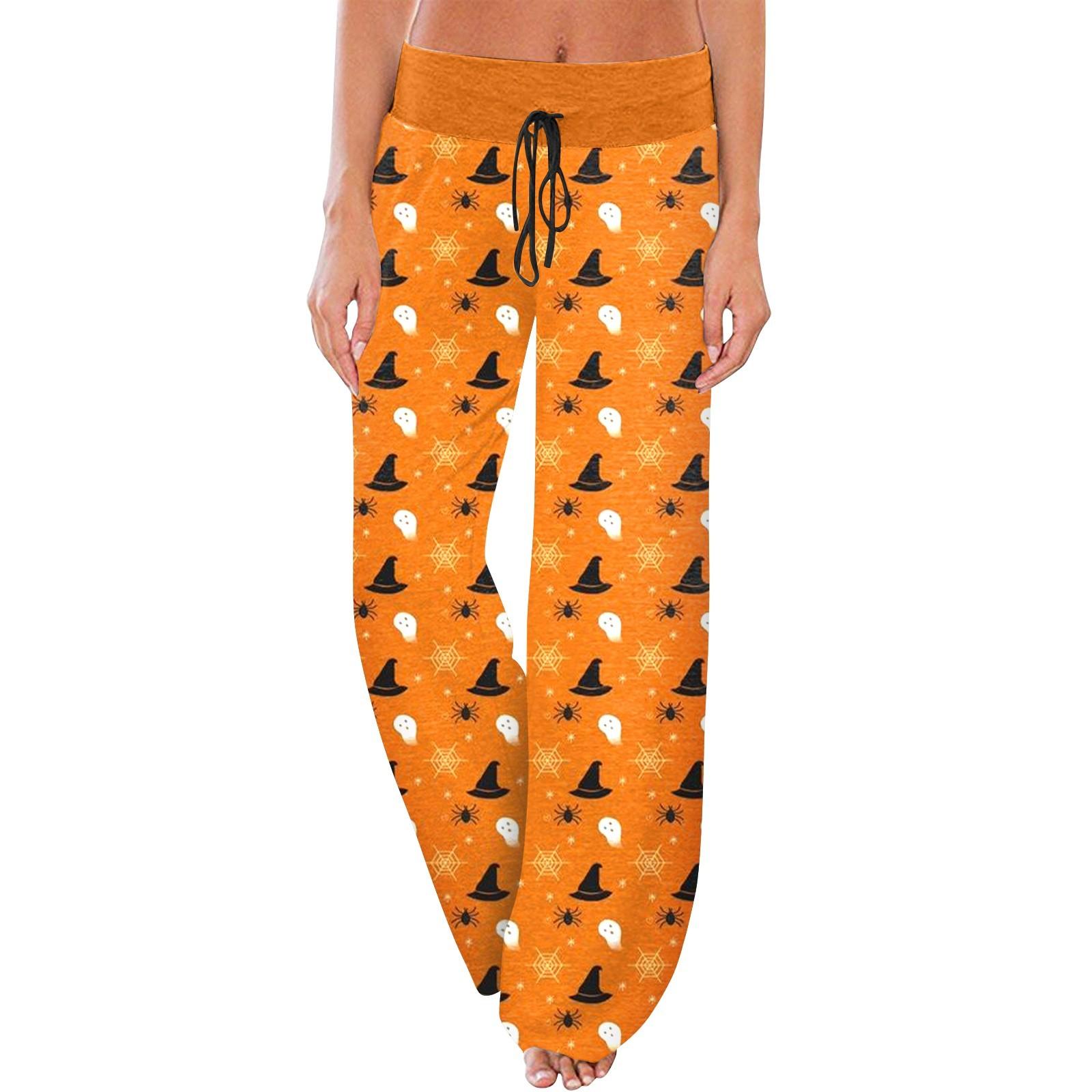 

Женские удобные пижамные штаны с карманами на Хэллоуин и принтом на шнуровке, широкие брюки XL оранжевый