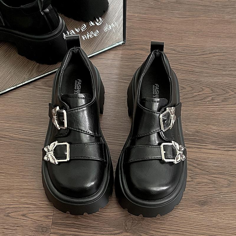 

Французские ретро черные туфли на круглой платформе из кожи женские новинка 2025 года весна-осень универсальные туфли на толстом каблуке 39 чёрный