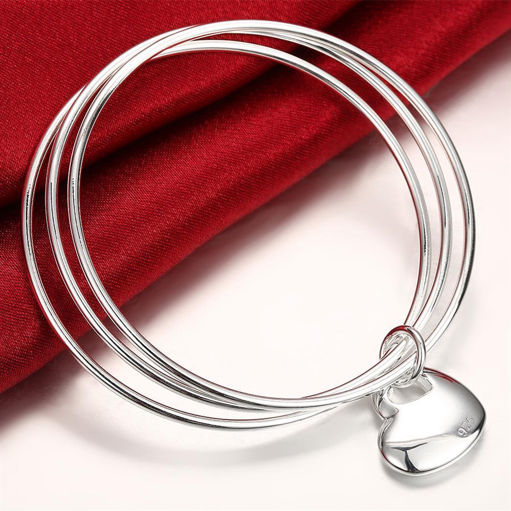 Popular Brands Three Circles 6.5cm Heart Bangle 925 Sterling Silver Bracelets for Women Fashion Party Couple Gifts Jewelry