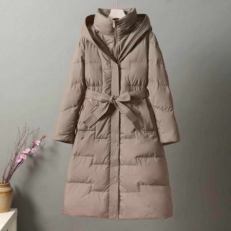Women's Light Luxury Hooded Down Cotton Coat - Winter, Long, Loose, Large Size, Korean Style, Thick