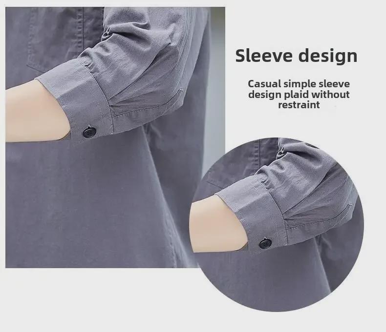 Chemise Décontractée Ample en Coton Lavé à Manches Trois-Quarts Style Hong Kong pour Homme