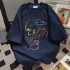 Ladies Summer Short Sleeve Round Collar Casual Graffiti Printed Teenager Pullover Oversize Cotton T Shirt Top