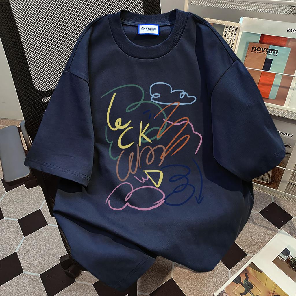 Ladies Summer Short Sleeve Round Collar Casual Graffiti Printed Teenager Pullover Oversize Cotton T Shirt Top