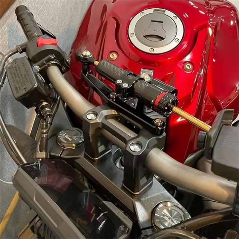 Adjustable Motorcycle Steering Damper Stabilizer for Tunable Resistance, Short 252 Mm Cylinder with Eyelet Connections for Commuting and Winding Roads