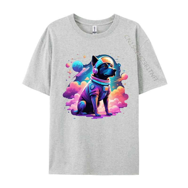Dog In Space Tshrit Animal Lover Front Printed T Shirt Cotton Man Top TShirts Hot Sale Classic Tees