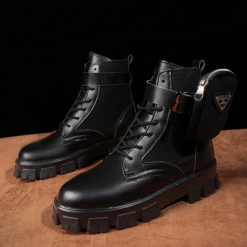 

Autumn and winter popular men s Martin boots high quality platform fashion leather shoes high-top locomotive boots catwalk pocket boots 45