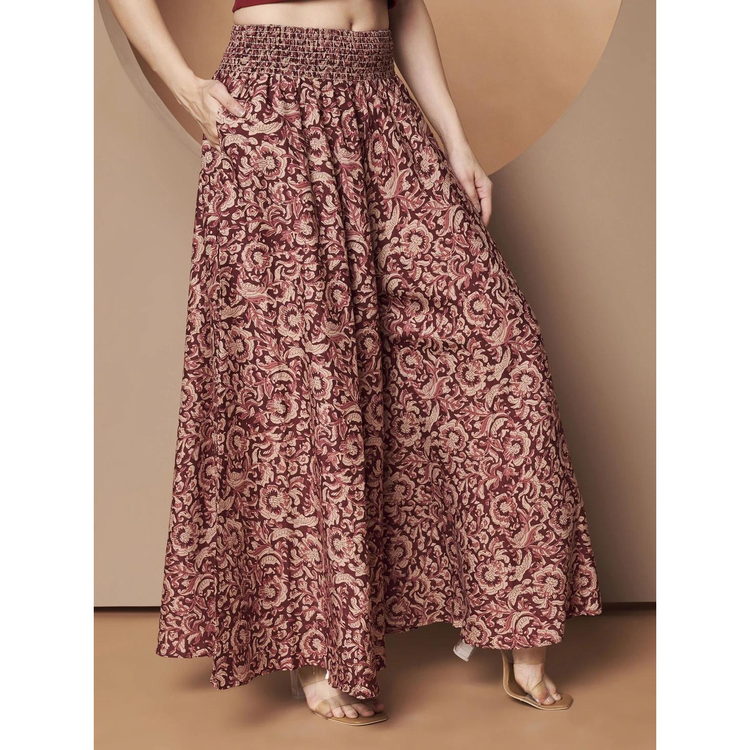 Maroon Printed Women s Relaxed Fit Palazzo Designer Bollywood Party Wear Trouser Free