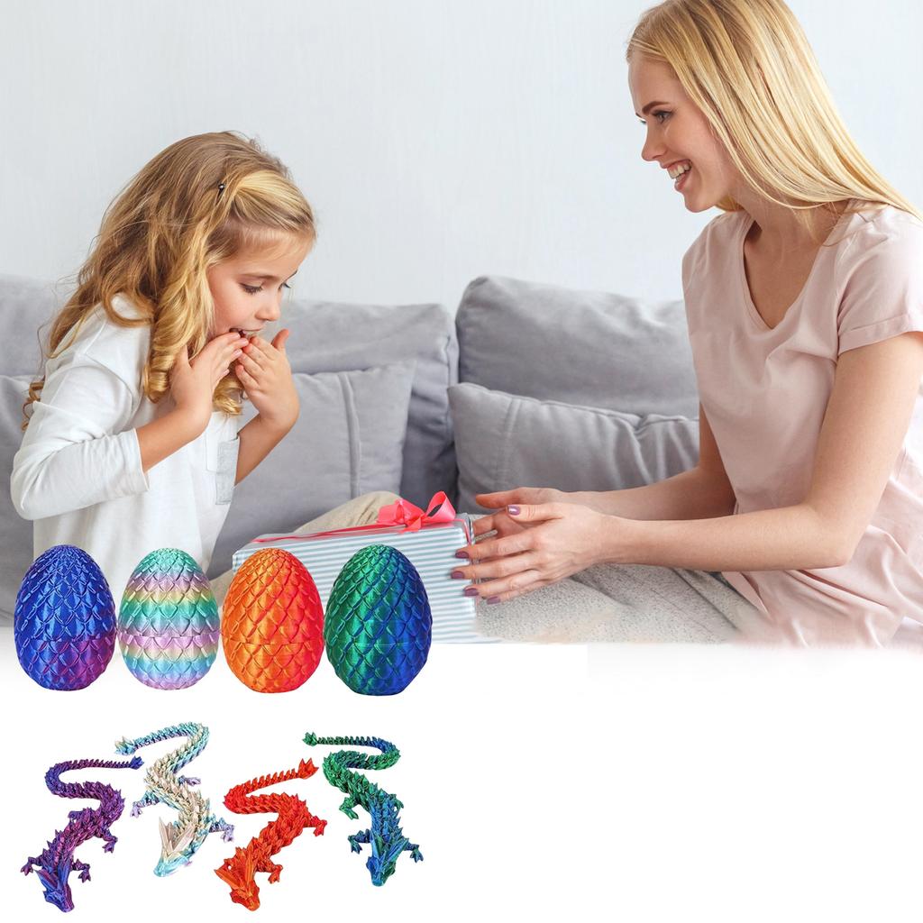 Set Of 4 3D Printed Eggs, Articulated Glass Articulated Mystery Eggs, 3D Printed Surprise Animal Set (Set Of 4)