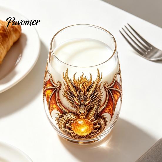 Stylish Beverage Container Dragon Pattern Glass Water Cup, Lead-free Drinking Glass, Mythical Creature Themed Cup for Iced Drinks Home Office