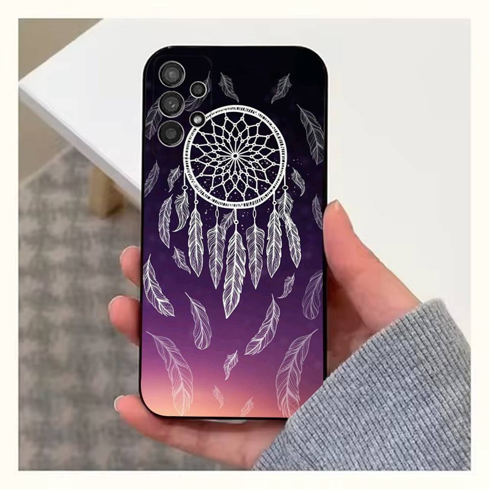 Feather Art Dreamcatcher Phone Case For Samsung S25,S24,S23,S22,S20,S21,S10,Ultra,Plus,Lite,FE,Soft Silicone Black Cover
