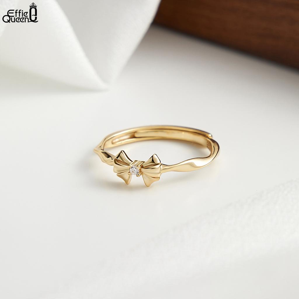 Effie Queen Offene Ringe 925 Sterling Silber AAAAA Funkelnder Runder Zirkonia Verzierung Schleifenknoten Design Fingerring Geschenk für Sie SR330