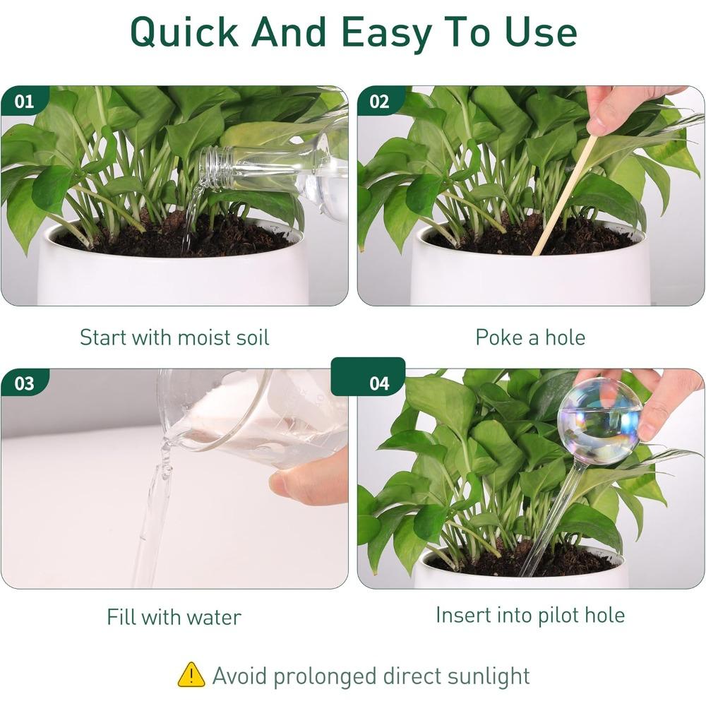 2pcs Clear Glass Plant Watering Globes Rainbow Gradient Self Watering Globes Automatic Plant Waterer Self Watering Planter Insert Spikes Devices