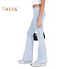Women Pants Mid-rise Elastic Waist Adjustable Side Drawstring Long Trousers Solid Color Skinny Flared Pants Daily Wear