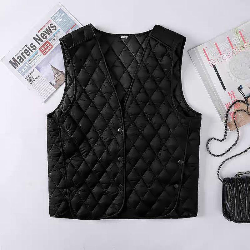Fattened and Enlarged Size Medium and Old Women's Vest New Outer Wear Rhombus Vest Down Cotton Vest Loose Warm Jacket