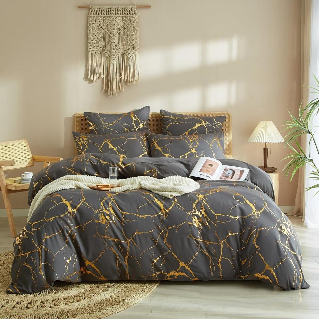 Gyönyörű 3D nyomtatott arany márvány ágynemű szett, teljes méretű ultravékony szál luxus modern pehely paplanhuzat, ifjúsági párnahuzat