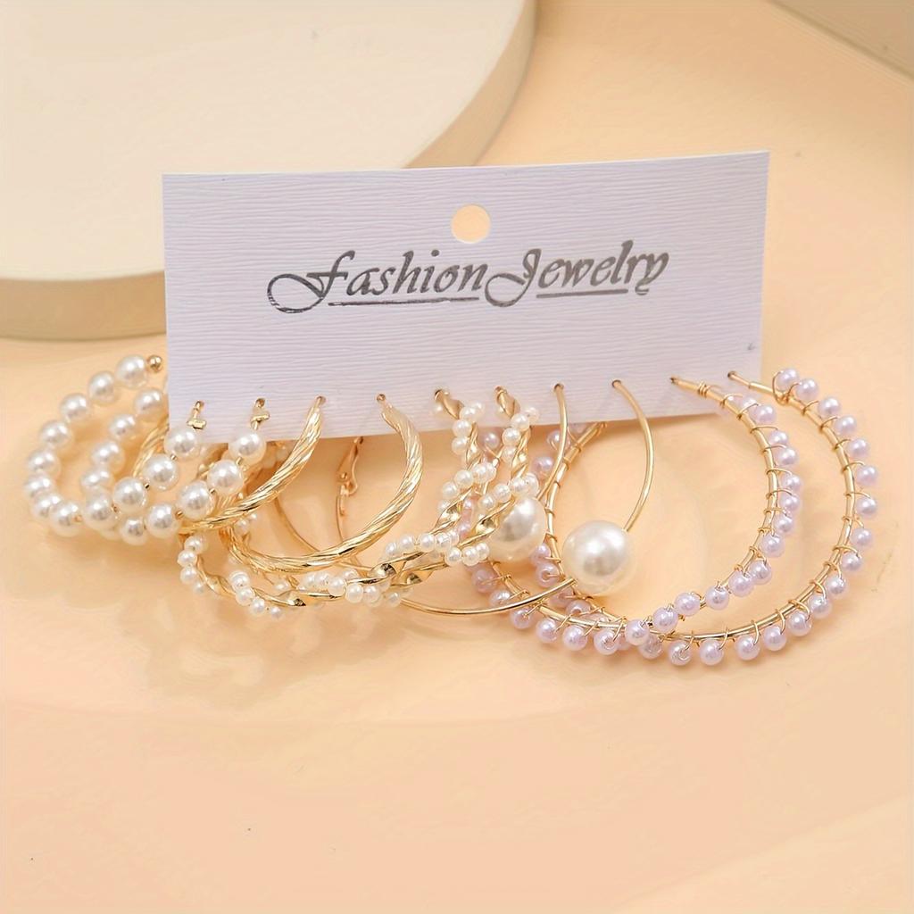 5 Pairs Elegant Wrapped Imitation Zircon Round Hoop Earrings Exaggerated Geometry Big Round Earrings Women's Party Set Zircon