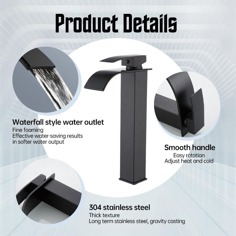 Black Home Waterfall Faucet Copper Core Hot Cold Wash Basin Faucet Bathroom Toilet Above Counter Basin Hot Cold Water Mixer Tap