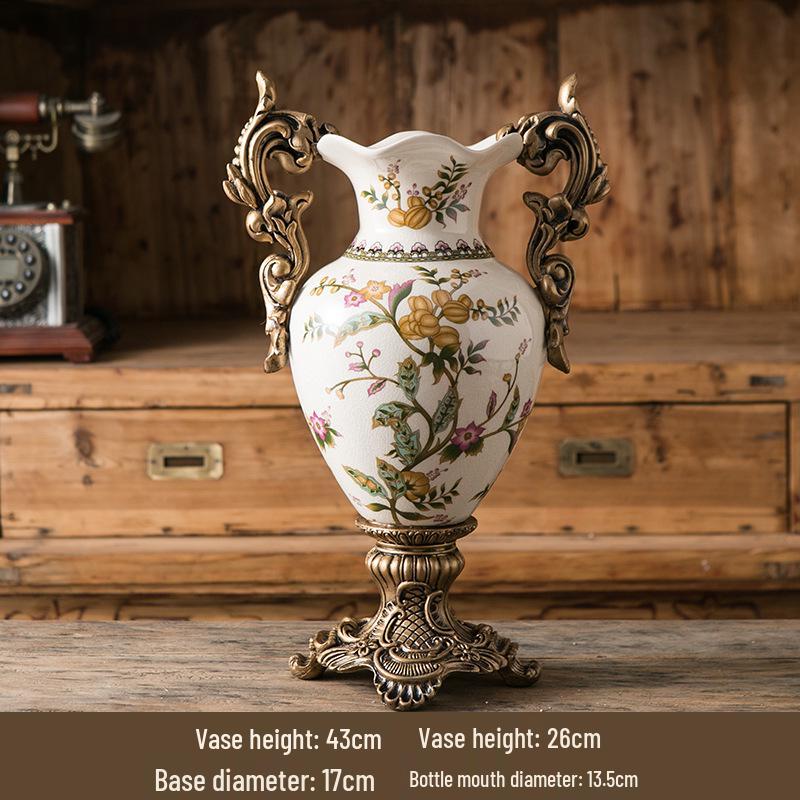 Vază de podea trofeu europeană vintage cu două mânere – Decor ceramic retro