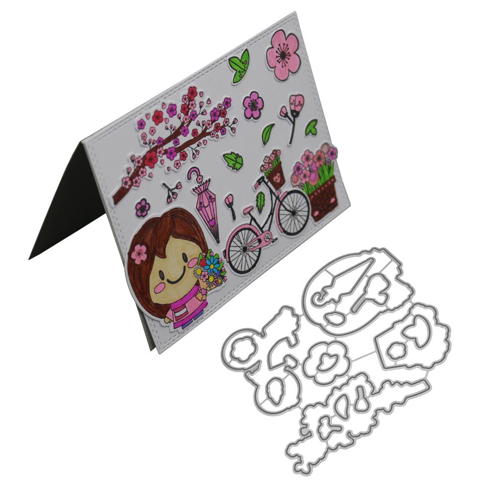 

Маленькая девочка цветок велосипедная рама металлический серебристый трафарет тиснение резка штампы для скрапбукинга бумага альбом карты изготовление серебряный