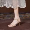 New Sexy Elegant Banquet Party High Heels Summer Solid Color Simple Fashion Buckle Comfort Dress Sandals Shoes for Women 31-44