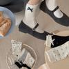 Autumn and Winter Heart-shaped Bow Socks for Women, Pure Cotton, Personalized and Retro Lace Boneless Mid-calf Socks