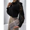White Sexy Lace Hollow Out Women Blouse Autumn Spring Black Top Vintage Button Up Shirts Long Sleeve Tops