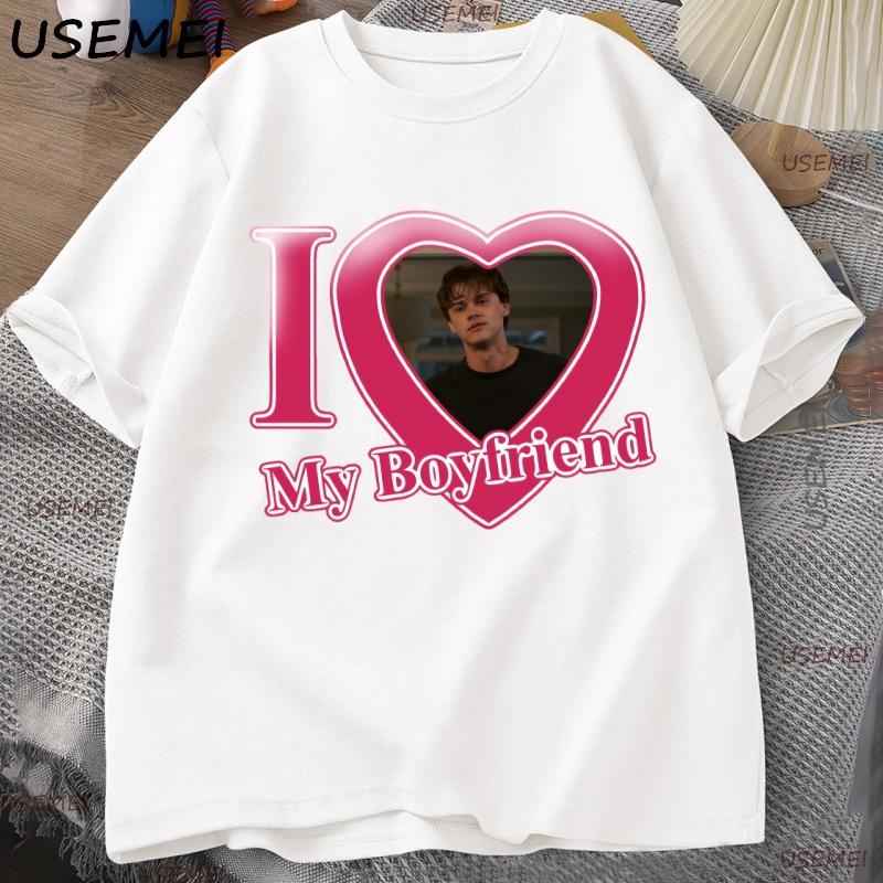 Team Conrad I Love My Boyfriend T Shirt Causal Cotton Short Sleeve T-shirt Round Neck Printed C