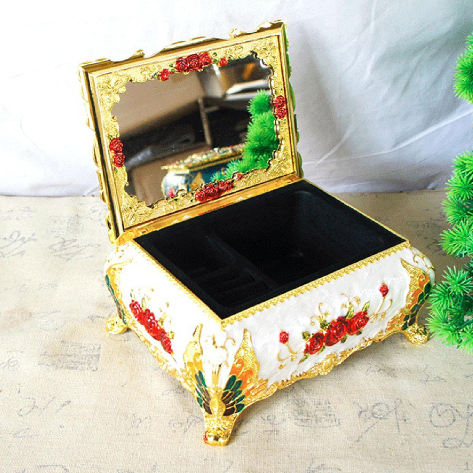 

Європейська металева скринька для зберігання ювелірних виробів із пам’ятним дзеркалом. Подарункова маленька брелок із гравіюванням троянди with Red Rose