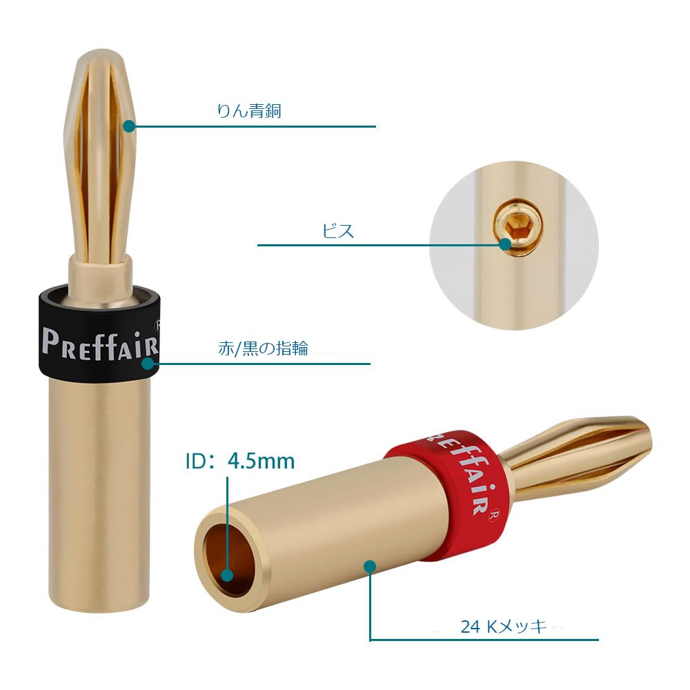 Preffair 13 AWG Speaker Cable with Banana Highly Copper and Magnetic Ring Hi-Fi Plugs, Anti-EMI/RFI Oxygen-Free OFC, Anti-Interference (3M)