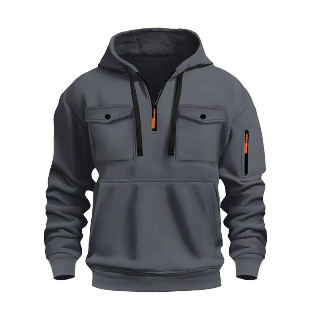 Men's Fleece Warm Hooded Sweatshirt - Chest Pocket Design, Long Sleeved Top, Energetic Style, Cold Resistant Sportswear