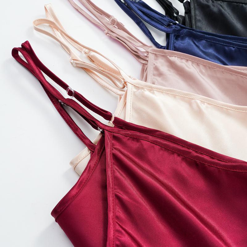 Sexy Silk Satin Sleeveless Nightgown with V-Neck