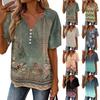 Women's Fashionable Casual Floral Print Button V-neck Short-sleeved Top