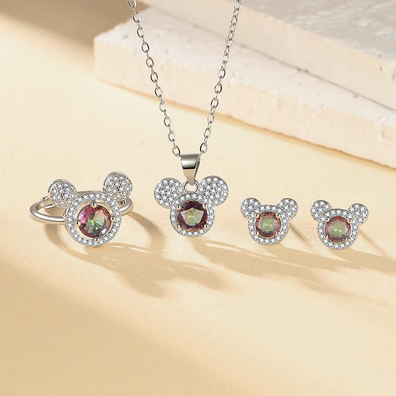 Mehrfarbiges Edelstein Königin Krone Halskette, Ring, Ohrringe & Anhänger Set für Frauen