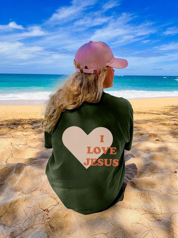 

Женская хлопковая одежда с принтом «Я люблю Иисуса», повседневная уличная одежда, женские футболки оверсайз с короткими рукавами и математикой XXXL бирюзовый