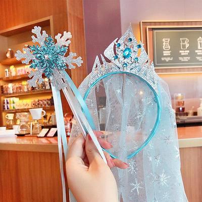 Prinzessin Haaraccessoires Set: Zauberstab, Langer Schleier, Kronen-Stirnband und Kopfschmuck - Perfektes Geburtstagsgeschenk für Mädchen.