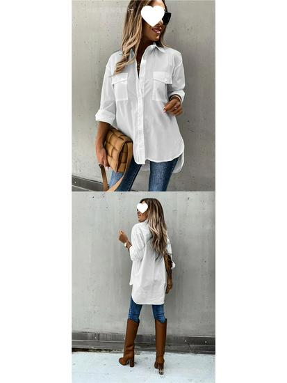 European American Women's Versatile Pocketed Long-Sleeve Lapel Shirt