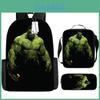 Children Backpack Three Piece Set With The Avengers Hulk Print Design For Grade 56