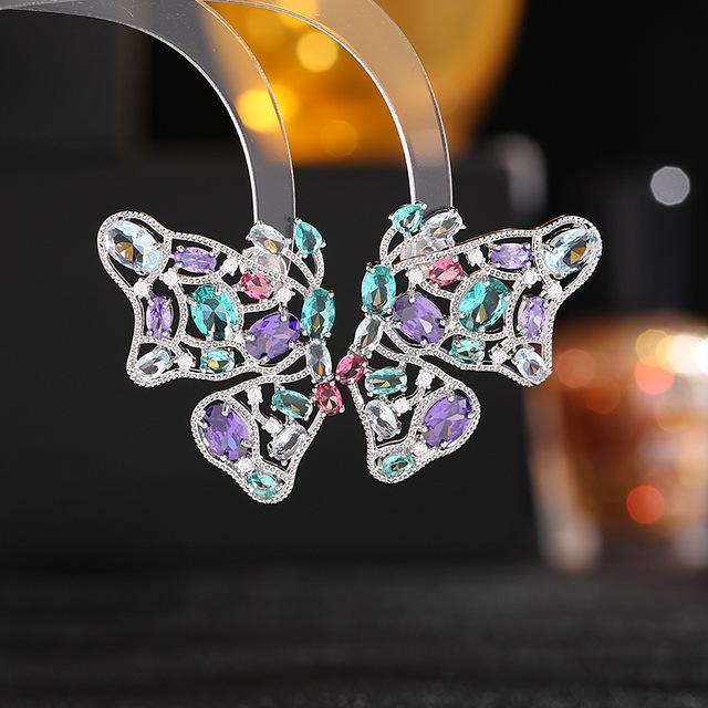 Pendientes colgantes de mariposa de circonia cúbica colorida para mujer, joyería de marca llamativa, pendientes colgantes para fiesta de boda de lujo