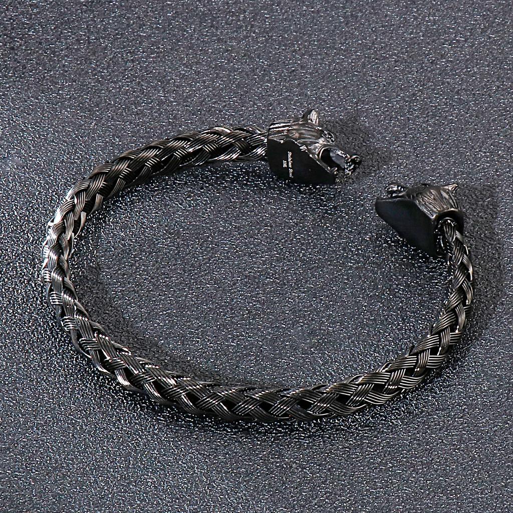 Kalen Viking Animal Bangles Vintage Black Wolf Head Men's Stainless Steel Bracelet Nordic Party Jewelry Gift Charms Accessories