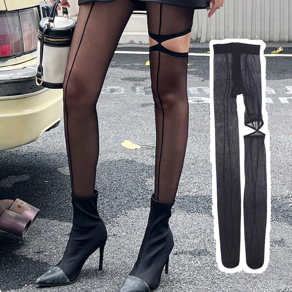 Personality High Pantyhose Asymmetry Hottie Sexy Tights NEW Vertical Line Tights Girl