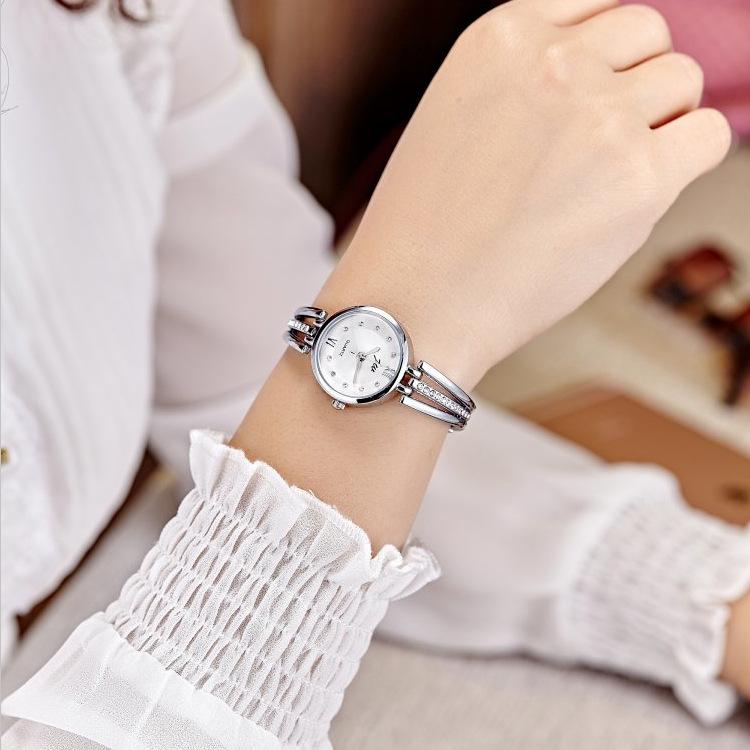 Echte Damen Strass Stahlband Runde Uhr - Koreanischer Stil Studentenmode