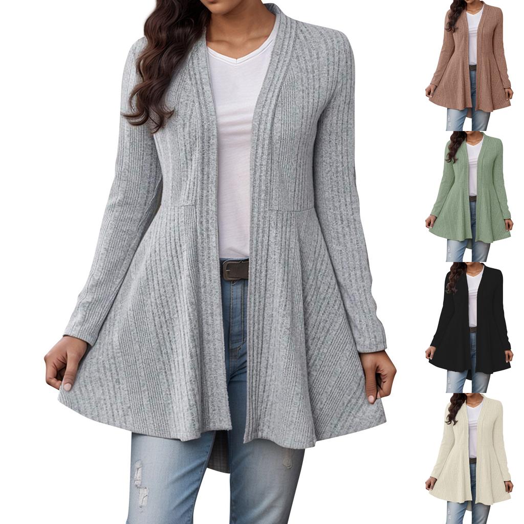 Women's Casual Fashion Loose Solid Color Knitted Striped Cardigan Top Jacket