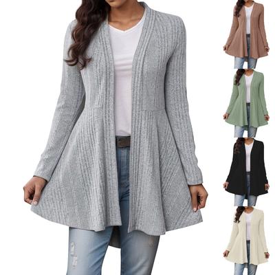 Damen Lässige Mode Locker Einfarbig Gestrickt Gestreift Strickjacke Top Jacke