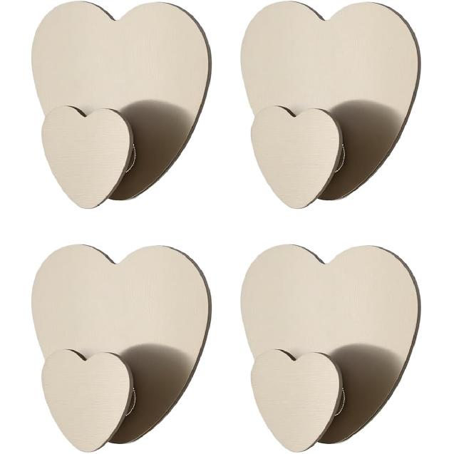 Heart Hooks Multipurpose Hooks 4 Coat Hooks with Adhesive Backing Damage-Free Hanging and No Tools for Jewelry, Necklaces, Hats, Bags, Dog Leashes,