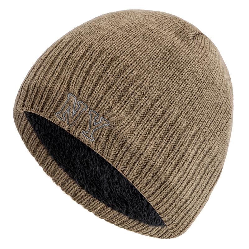 New Style Unisex Autumn/Winter Hats Plush Fur Lined Men Women Warm Beanie Cap Casual NY Printing Winter Ski Knitted Hats
