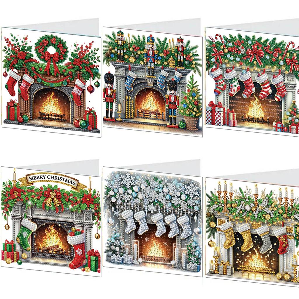 6Pcs Christmas DIY Diamond Art Greeting Cards Diamond Painting Greeting Card Kit for Adults DIY Craft Family Friend Xmas Gifts