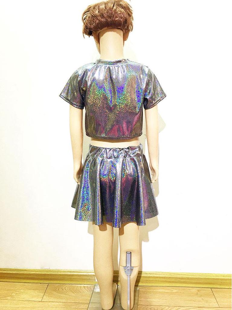 Top Scurt Copii Strălucitor cu Paiete - Mânecă Scurtă Decupat Elastic