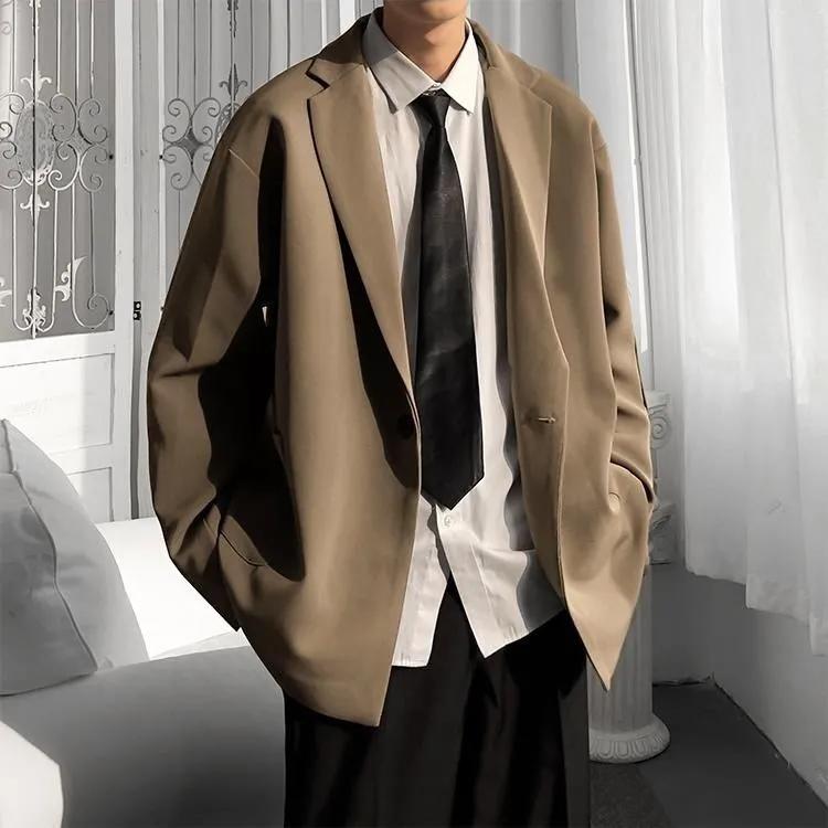 

Men s Loose-fitting Casual Suit Jacket, Youth Style, Two-button Double-breasted, Collegiate Style Uniform XS коричневий