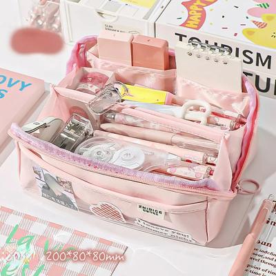 Estuche de Color Caramelo Encantador Moda Simplicidad Color Sólido Bolsa para Lápices 10 Capas Alta Capacidad Bolsa de Almacenamiento para Material Escolar Estudiante